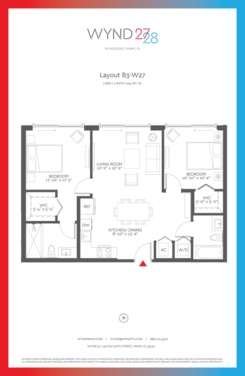Floor plan for 2 beds, 2 baths, 924 sqft